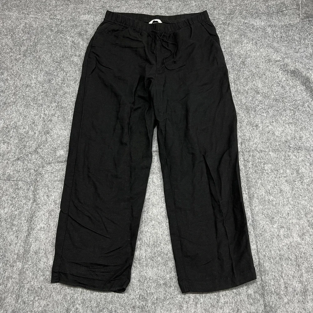 H&M Pants Womens M Black Linen Blend Relaxed Lounge Sweatpants Drawstring